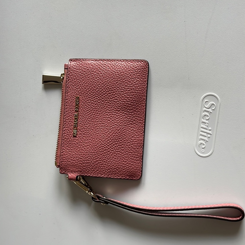 Michael Kors Womens Coin Wristlet Pouch Pink Small Pebbled Leather Mercer